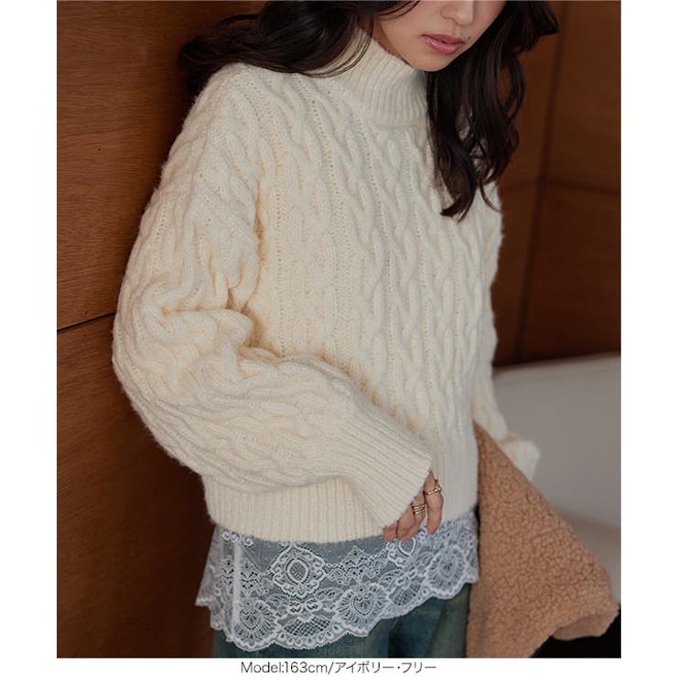 3Dケーブルハイネックニットトップス 3Dケーブル ハイネック | KOBE LETTUCE | 詳細画像5 