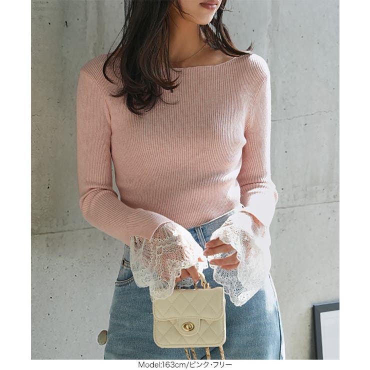 袖口レースリブニットトップス［N1287］ ニット セーター | KOBE LETTUCE | 詳細画像6 