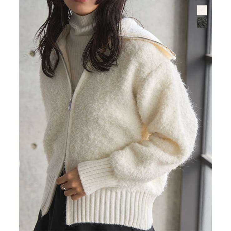 ワイドカラージップボアニットブルゾン ワイドカラー ジップ[品番