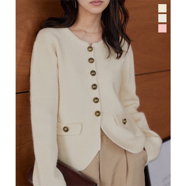 ゴールドボタンもっちりニットカーディガン ニットカーディガン ニットカーデ | KOBE LETTUCE | 詳細画像1 