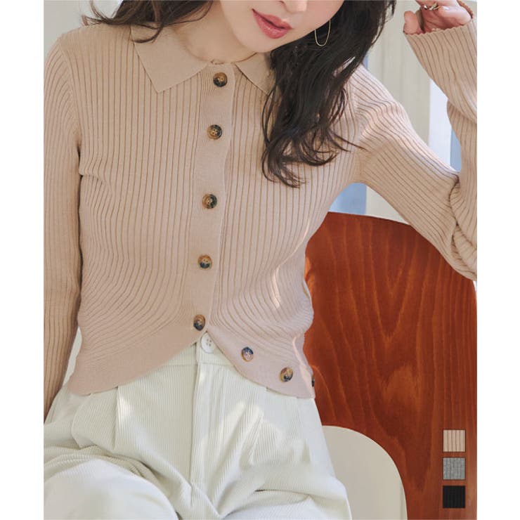 裾ラウンドポロカーディガン［N1305］ 裾ラウンド ポロカーディガン | KOBE LETTUCE | 詳細画像1 