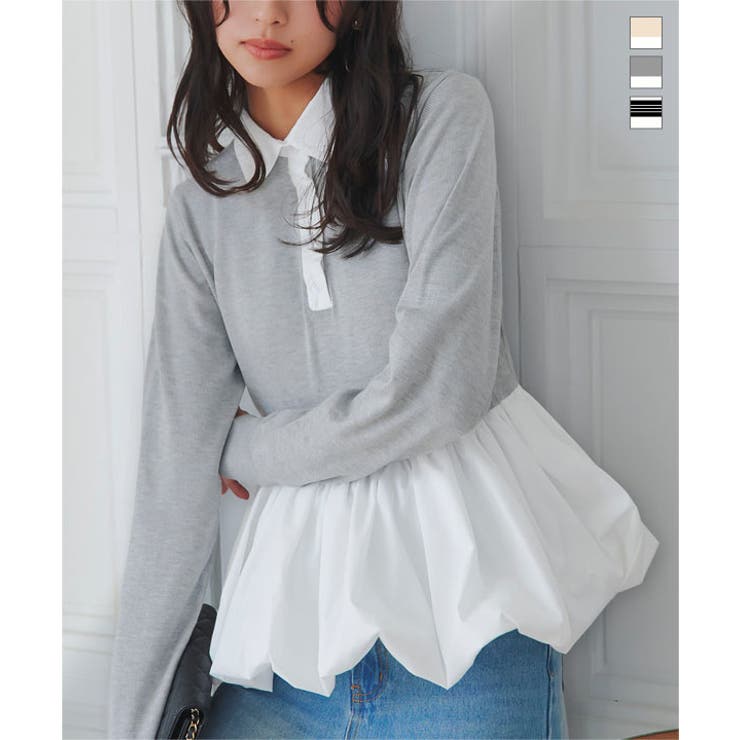 バルーンドッキングニットポロ［N1314］ ペプラムトップス ニット | KOBE LETTUCE | 詳細画像1 