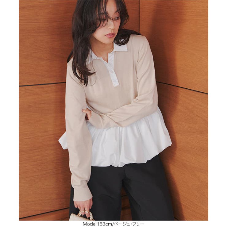 バルーンドッキングニットポロ［N1314］ ペプラムトップス ニット | KOBE LETTUCE | 詳細画像6 