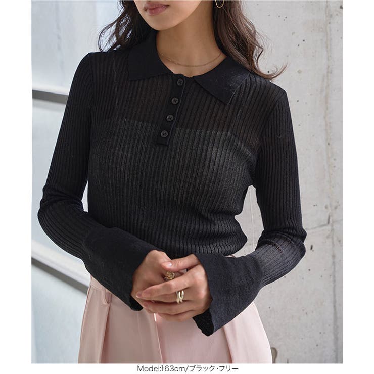 ショート丈シアーポロニット［N1315］ ショート丈 シアー | KOBE LETTUCE | 詳細画像7 