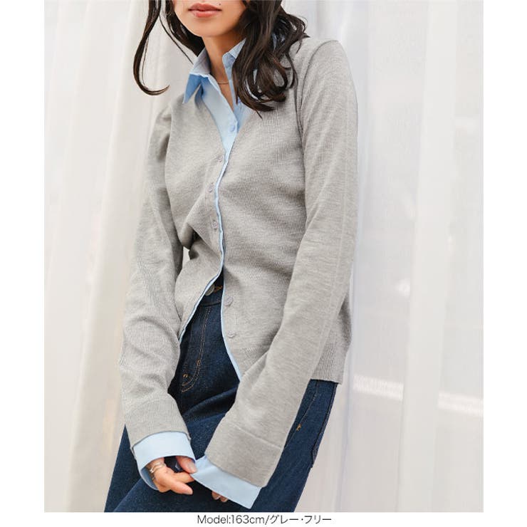 シャツレイヤード風ニットカーディガン［N1316］ シャツレイヤード風 ニット | KOBE LETTUCE | 詳細画像2 