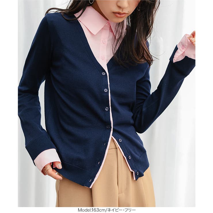 シャツレイヤード風ニットカーディガン［N1316］ シャツレイヤード風 ニット | KOBE LETTUCE | 詳細画像7 