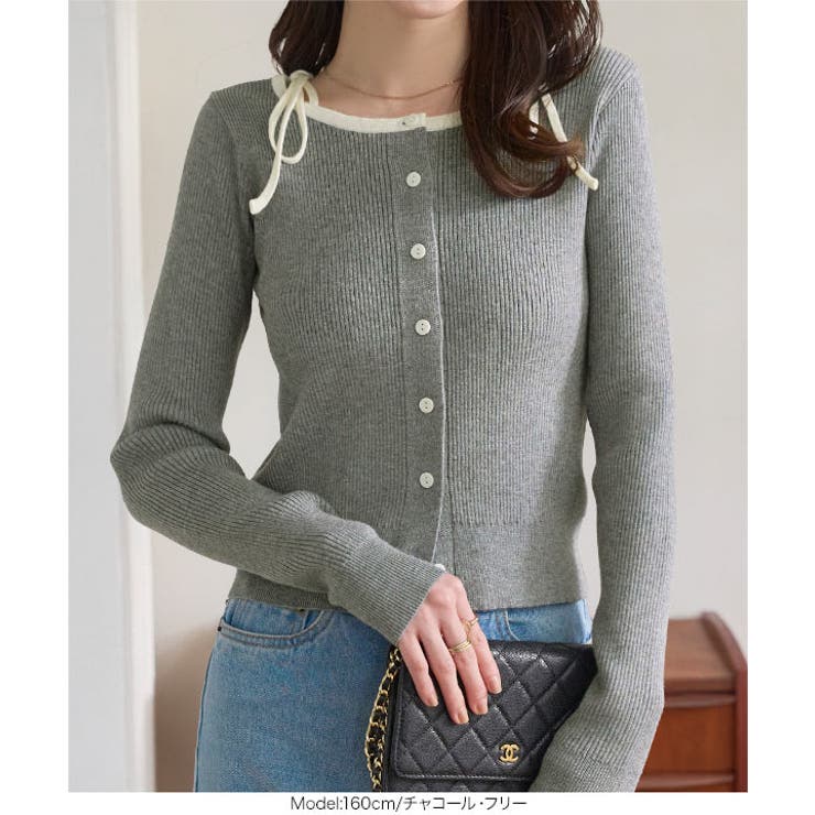 肩リボンニットカーディガン［N1319］ ニットカーディガン 肩リボン | KOBE LETTUCE | 詳細画像2 