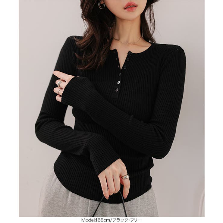 ヘンリーネックリブニットトップス［N1321］ | KOBE LETTUCE | 詳細画像7 