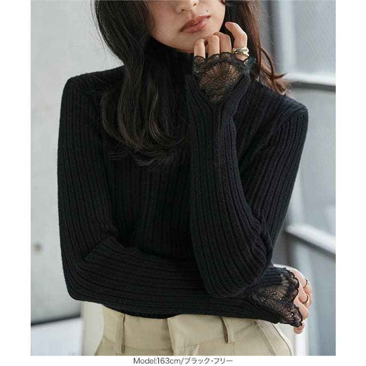 袖口レースリブニット［N1326］ ニット セーター | KOBE LETTUCE | 詳細画像5 