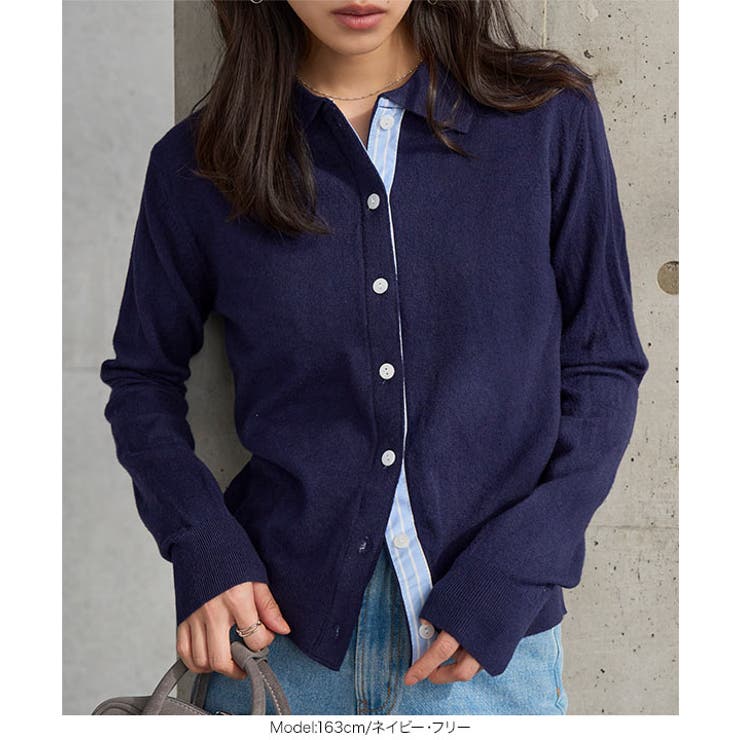 ストライプ切替ポロニットカーディガン［N1335］ ポロニット カーディガン | KOBE LETTUCE | 詳細画像2 