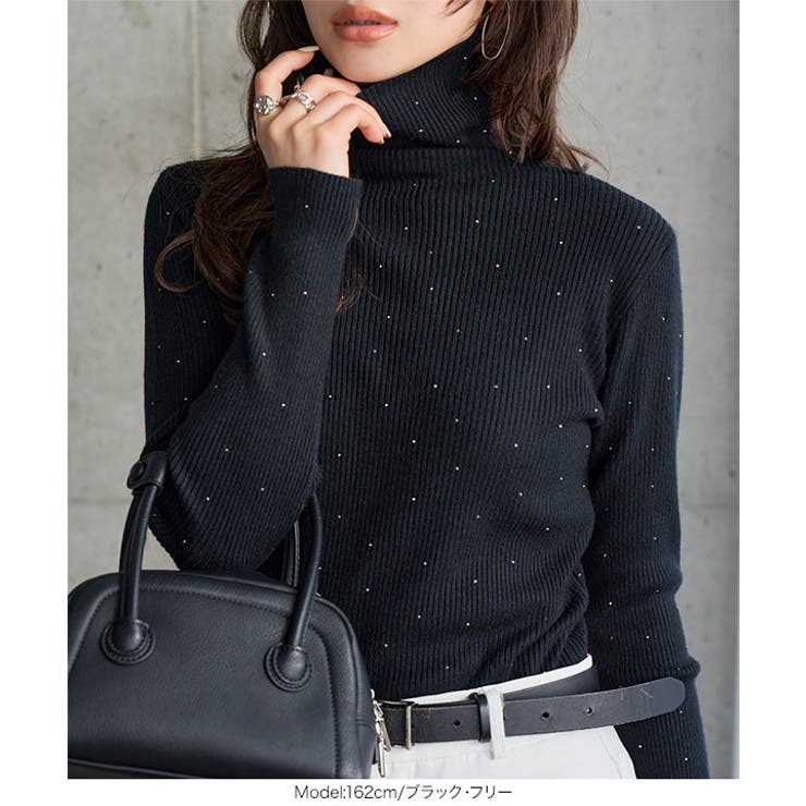 ホットフィックスドットニットトップス［N1337］ タートルニット リブニット | KOBE LETTUCE | 詳細画像2 