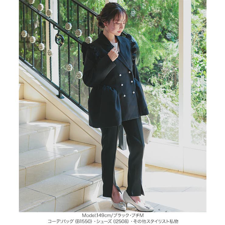 3点セット 袖取り外しジレジャケット×ブラウス×パンツ[品番