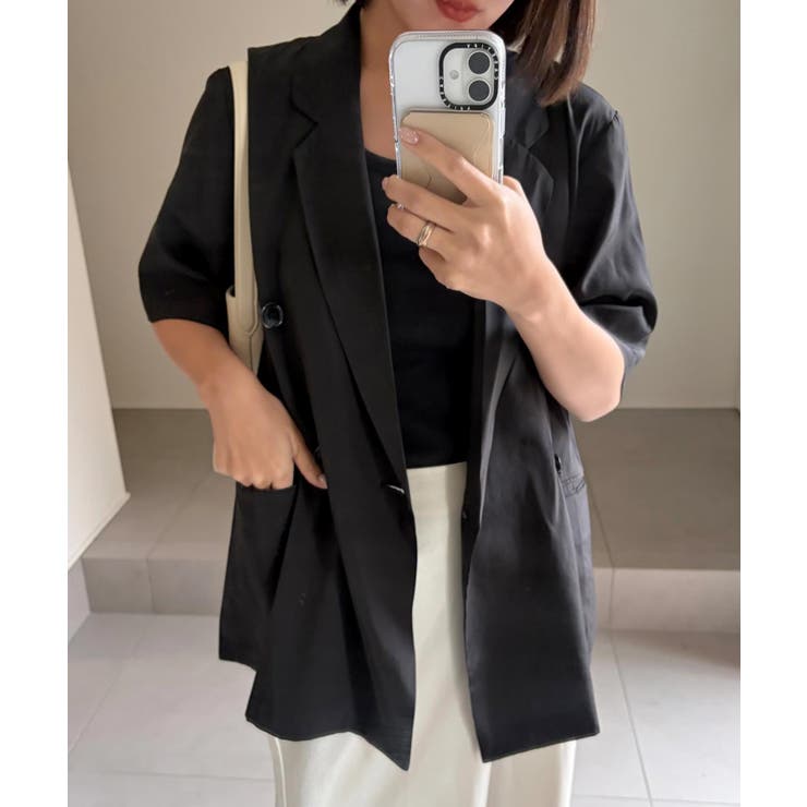 ブラック | [ yuiさんコラボ ]半袖シアーテーラードジャケット［K1420］ | KOBE LETTUCE