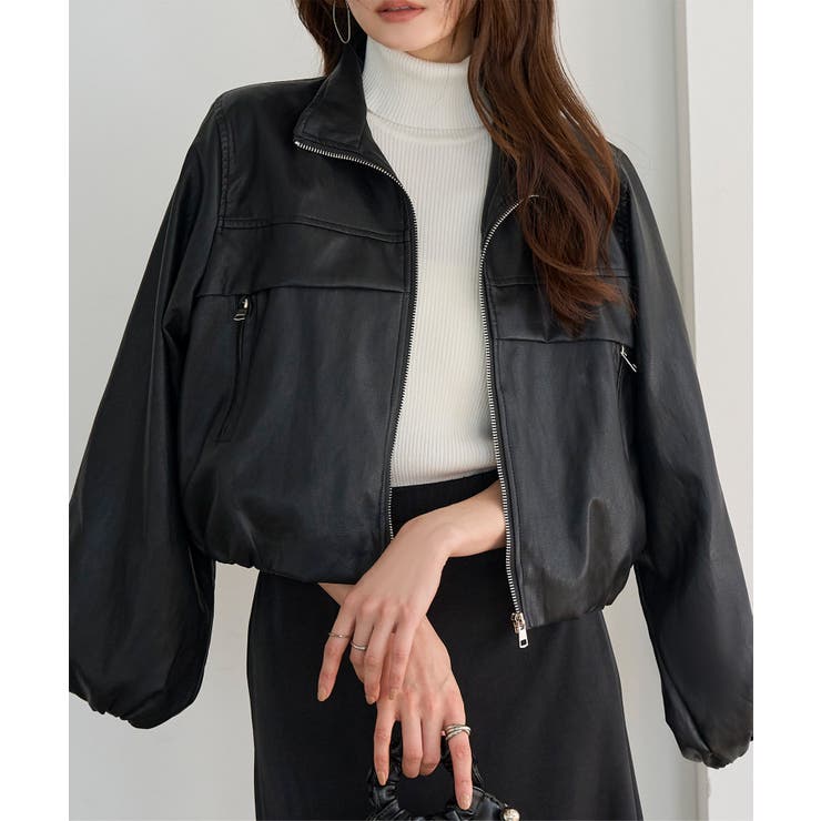 ブラック | 裾バルーンレザーブルゾン［K1441］ レザーブルゾン 裾バルーン | KOBE LETTUCE