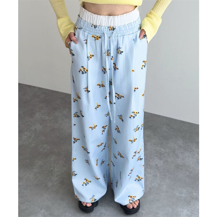 ブルー | ダブルウエストストライプワイドパンツ［M4333］ ストライプ ワイドパンツ | KOBE LETTUCE