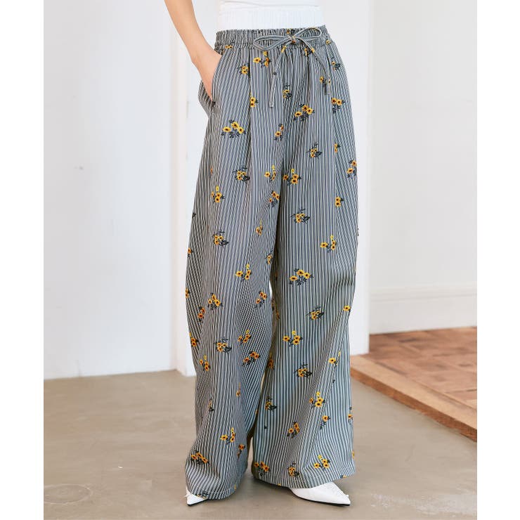 グレー | ダブルウエストストライプワイドパンツ［M4333］ ストライプ ワイドパンツ | KOBE LETTUCE