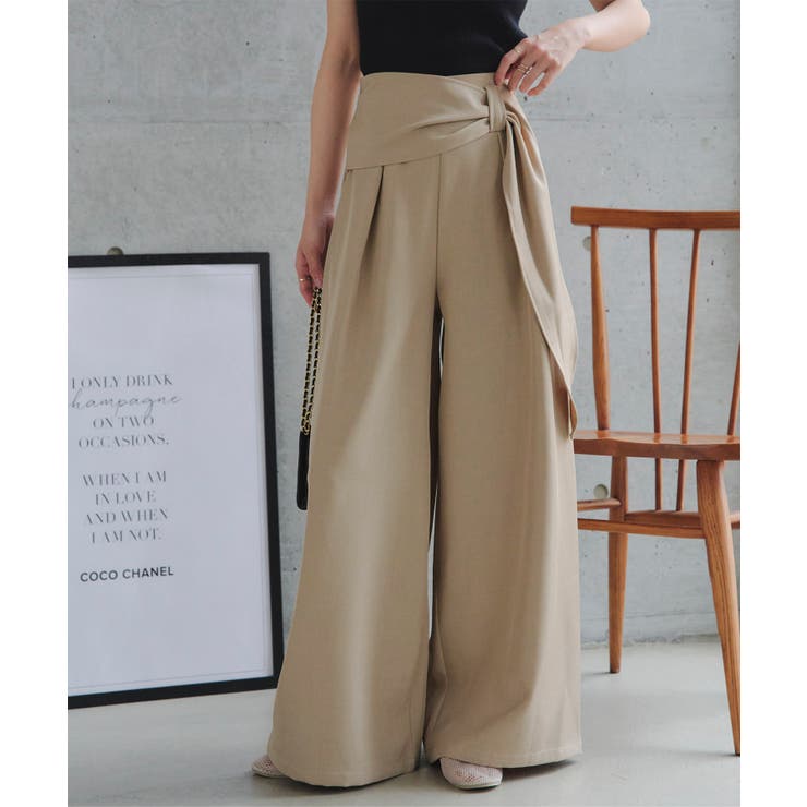 ベージュ | ウエストリボンワイドパンツ［M4338］ ウエストリボン ワイドパンツ | KOBE LETTUCE