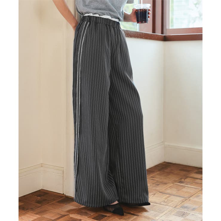 ダブルウエストストライプワイドパンツ［M4359］ ワイドパンツ
