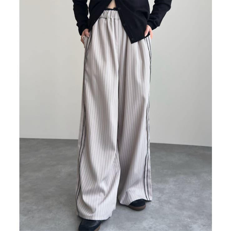 ダブルウエストストライプワイドパンツ［M4359］ ワイドパンツ