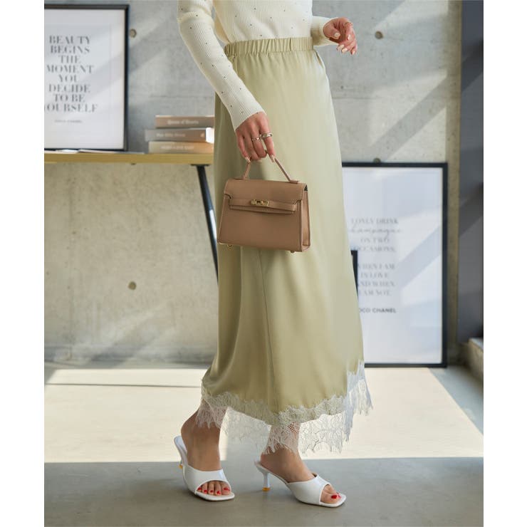 ミント | 選べる2タイプミディorロング裾レースサテンスカート［M4360］ 裾レース サ… | KOBE LETTUCE