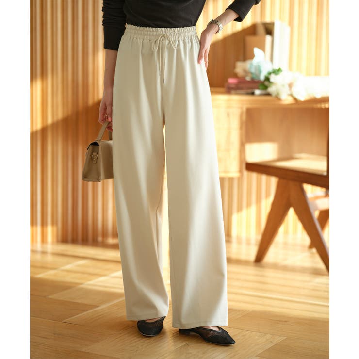 ベージュ | 選べるサイズ 防シワウエストゴムワイドパンツ［M4366］ シワになりにくい | KOBE LETTUCE