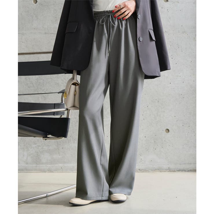 グレー | 選べるサイズ 防シワウエストゴムワイドパンツ［M4366］ シワになりにくい | KOBE LETTUCE