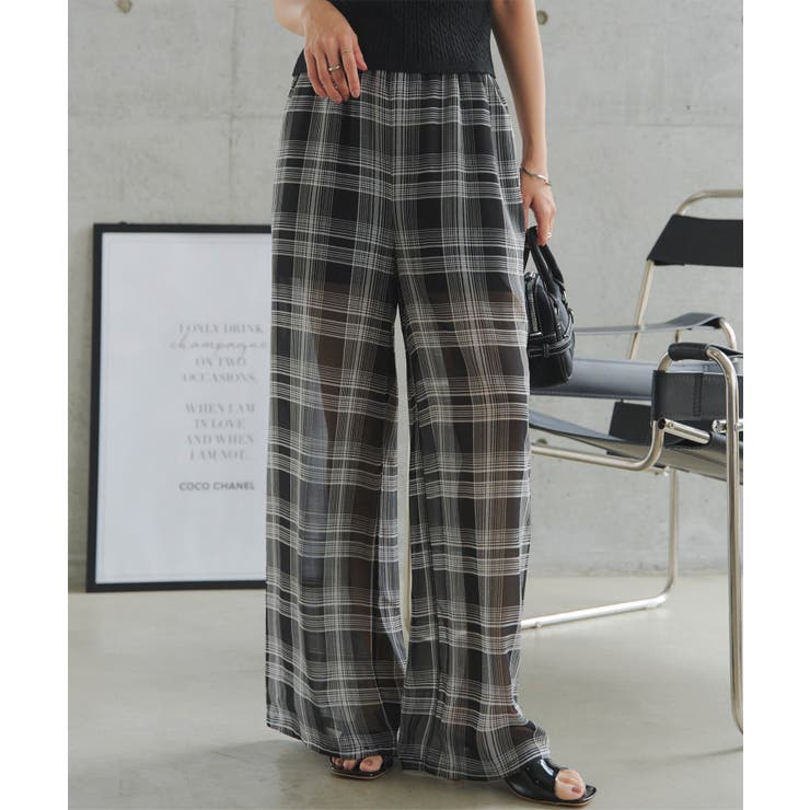 ブラック | シアーチェックパンツ［M4382］ シアーチェックパンツ レディース | KOBE LETTUCE