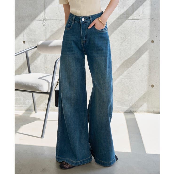 ブルー | ストレッチワイドバギーデニムパンツ［M4398］ ワイド バギー | KOBE LETTUCE