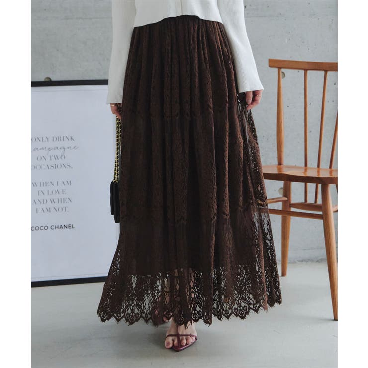 ブラウン | 総レースフレアマキシスカート［M4400］ 総レース フレアスカート | KOBE LETTUCE
