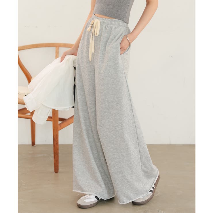 グレー | 裾切りっぱなしスウェットワイドパンツ［M4413］ スウェットパンツ 裾切りっぱ… | KOBE LETTUCE