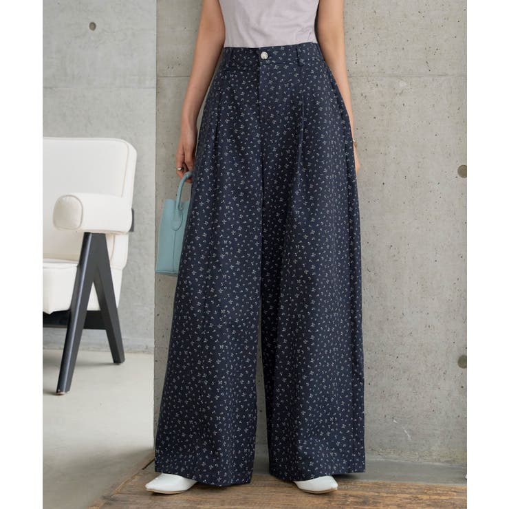 ネイビー | 小花柄ワイドパンツ［M4420］ 小花柄 ワイドパンツ | KOBE LETTUCE