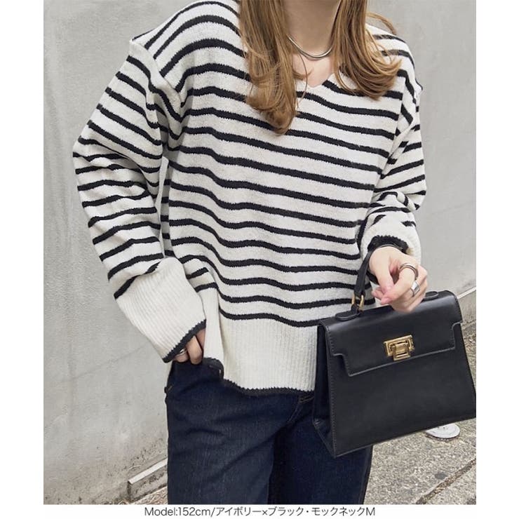 ウォッシャブルVネックorモックネックスフレニットトップス［C6301