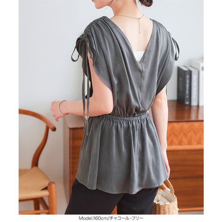 肩リボンVネックペプラムベスト［C7245］ | KOBE LETTUCE | 詳細画像4 