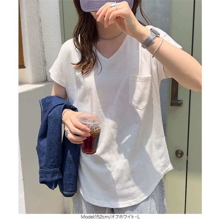 [MLXL汗じみ防止＆UVカット]ポケット付きVネックTシャツ［C7575］