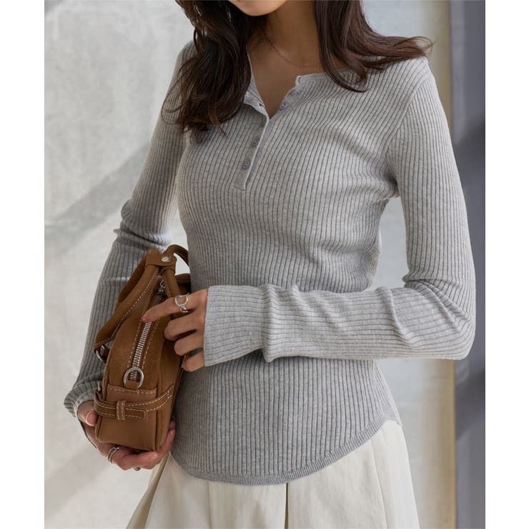 グレー | ヘンリーネックリブニットトップス［N1321］ | KOBE LETTUCE