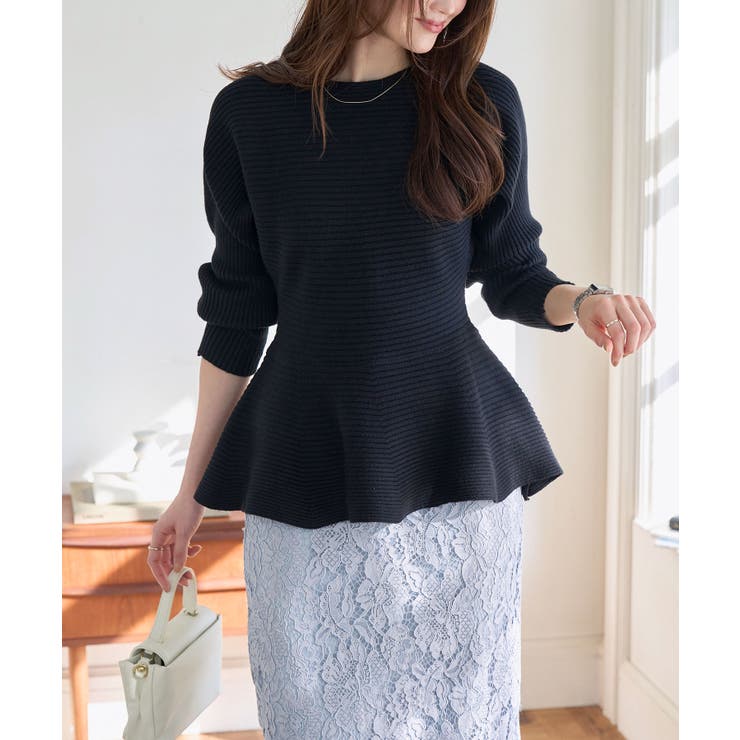 ブラック | リブペプラムニット［N1324］ ペプラムニット トップス | KOBE LETTUCE