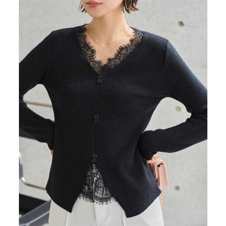 ブラック | レースドッキングニット［N1330］ | KOBE LETTUCE