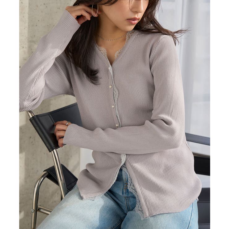 ライトグレー | レースリブニットカーディガン［N1332］ | KOBE LETTUCE