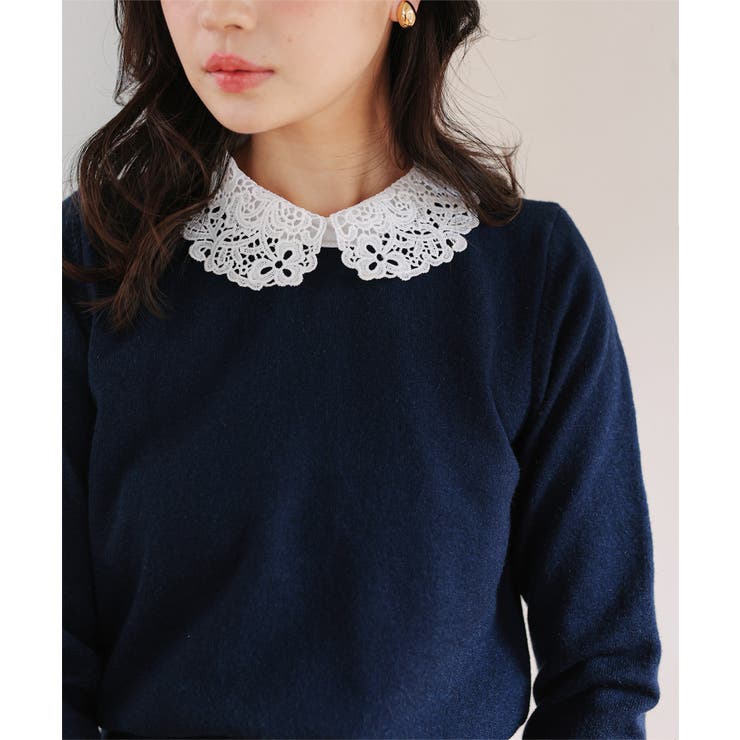 ネイビー | レース襟ニットトップス［N1333］ | KOBE LETTUCE