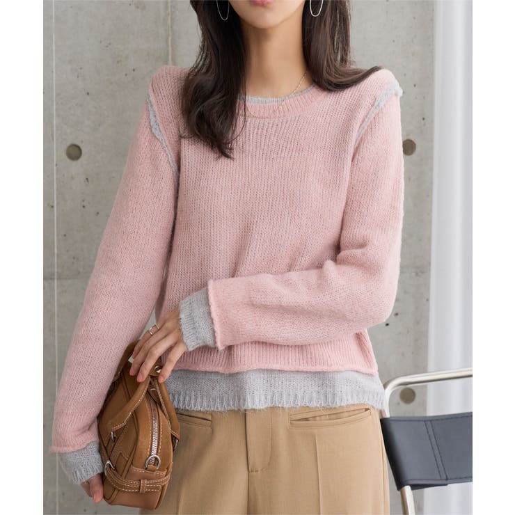 ピンク | モヘアタッチレイヤード風ニットトップス［N1342］ | KOBE LETTUCE