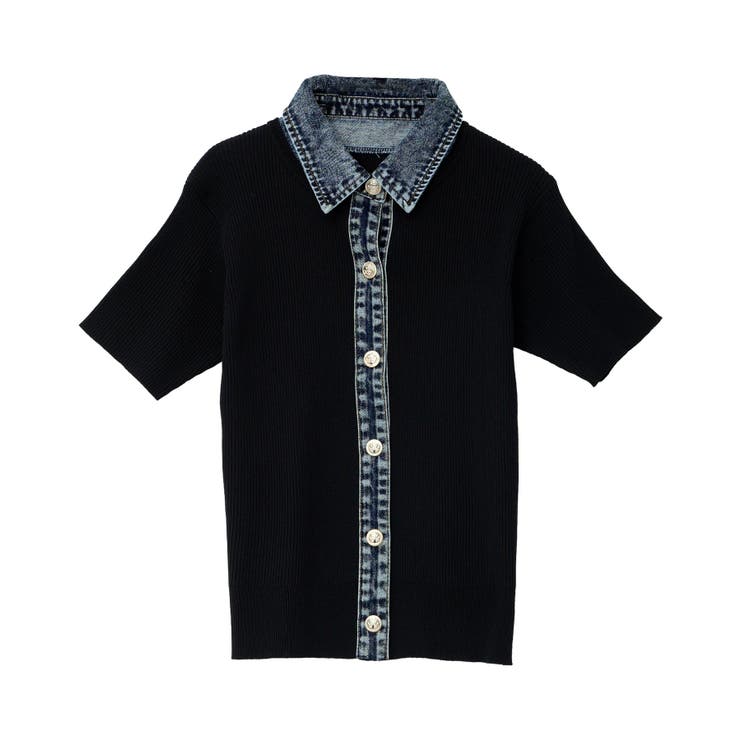 ブラック | デニム切替リブニットカーディガン［N1350］ デニム切替 リブニット | KOBE LETTUCE