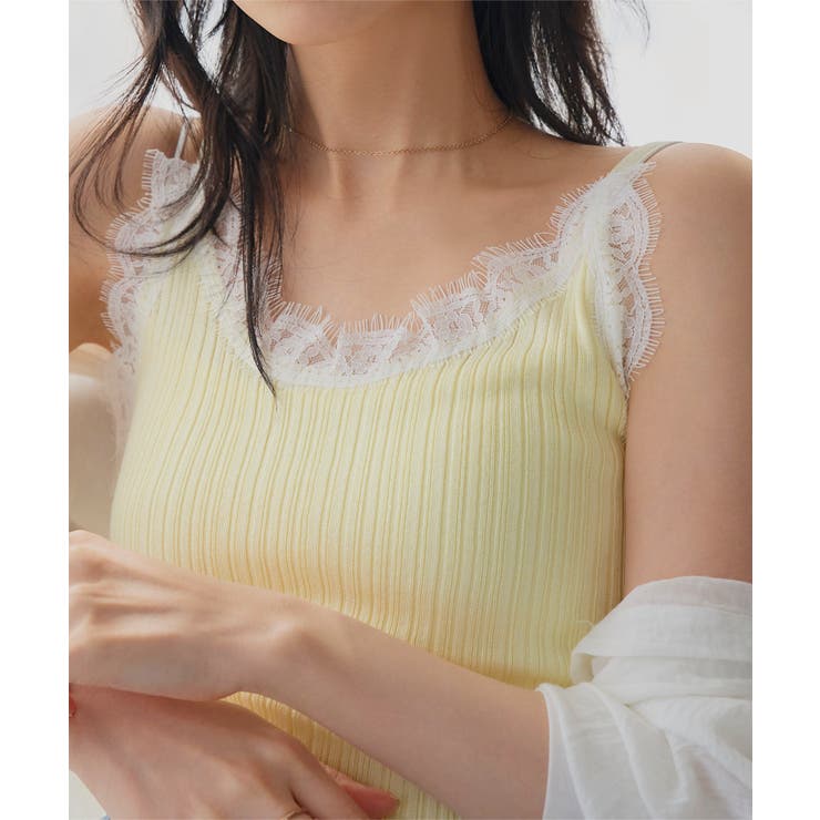 イエロー | レースリブニットキャミソールトップス［N1354］ レース リブニット | KOBE LETTUCE