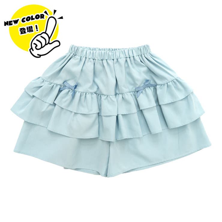 ライトブルー×2段フリル | ショートパンツ フリル リボン | 子供服Bee