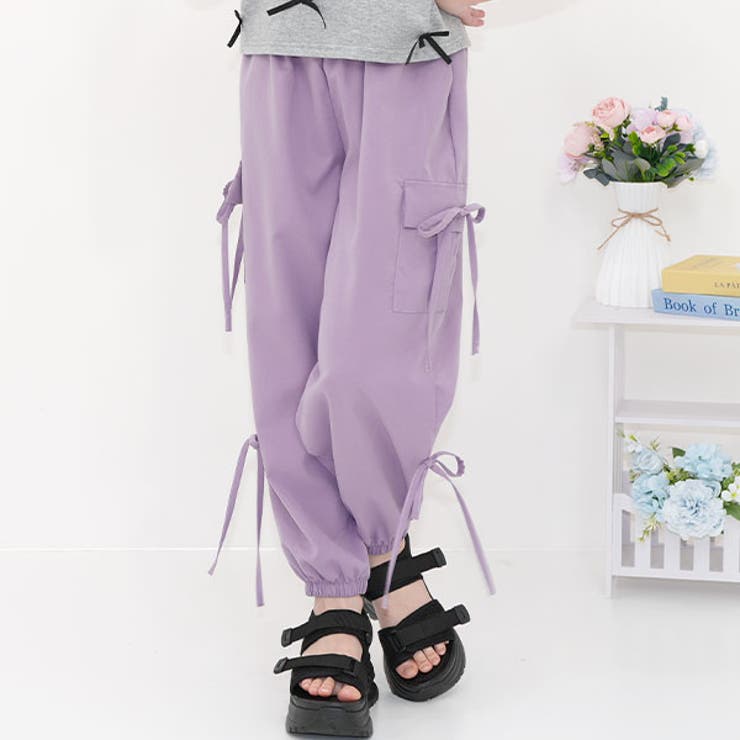 ラベンダー×2リボン | カーゴパンツ パラシュートパンツ ポケット | 子供服Bee