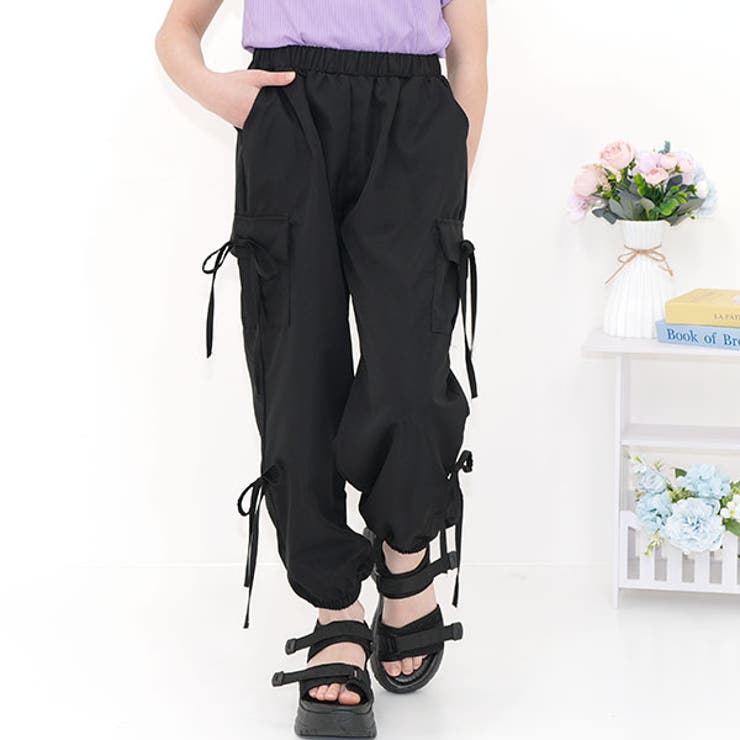 ブラック×2リボン | カーゴパンツ パラシュートパンツ ポケット | 子供服Bee
