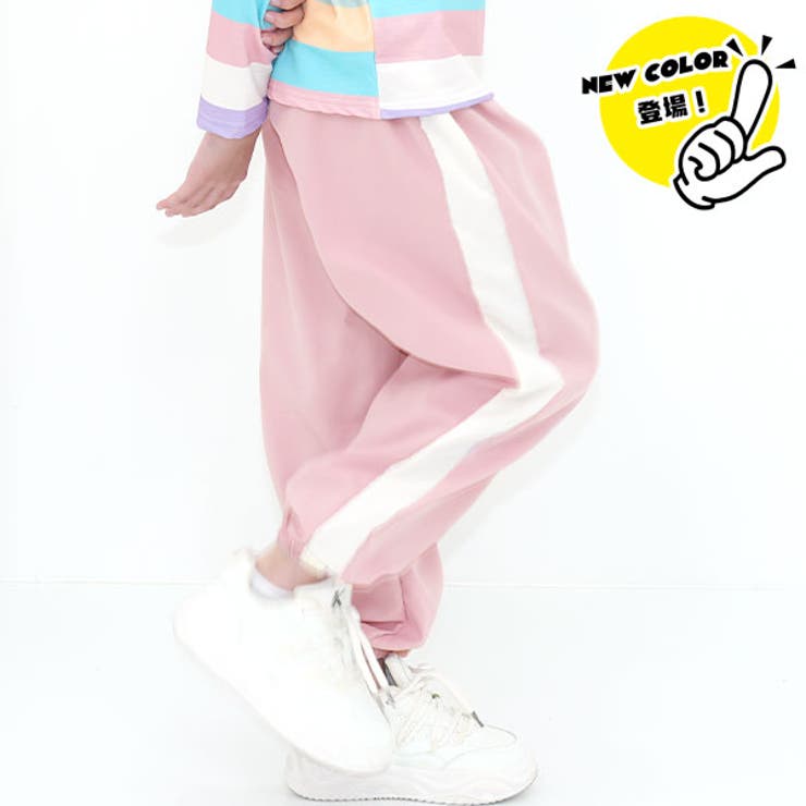 ピンク×太ライン | カーゴパンツ パラシュートパンツ ポケット | 子供服Bee