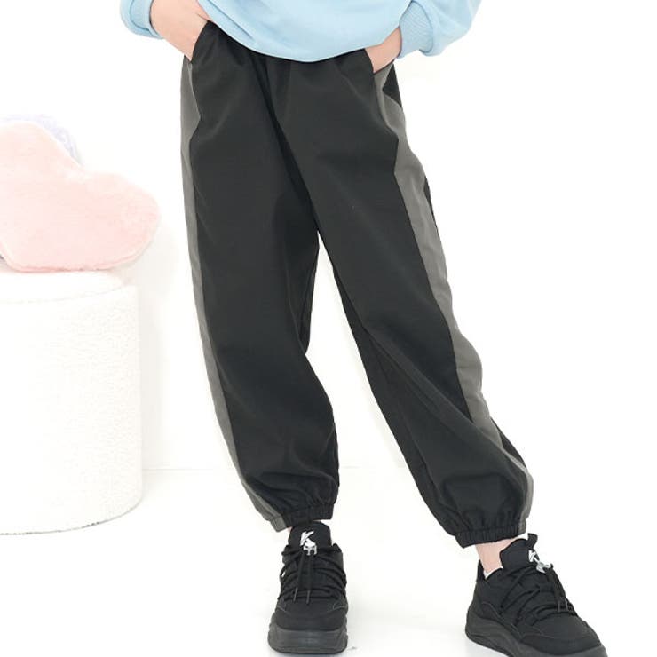 ブラック×チャコール太ライン | カーゴパンツ パラシュートパンツ ポケット | 子供服Bee