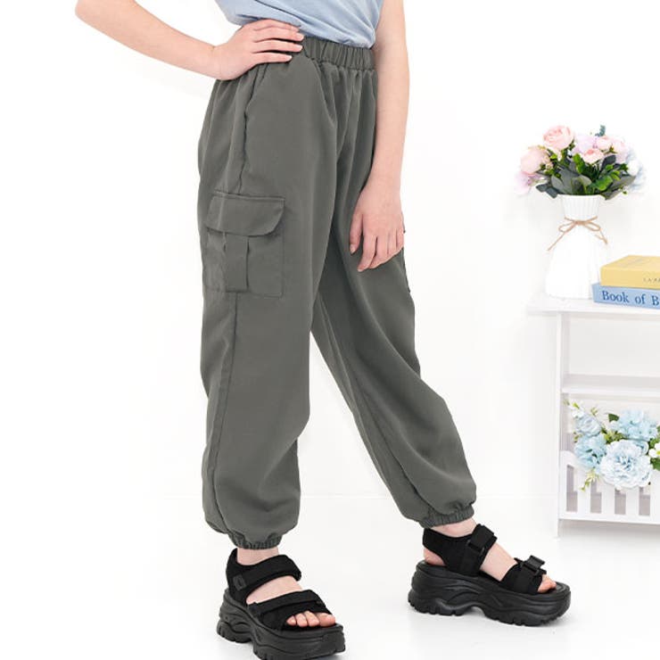 チャコール×裾口ゴム | カーゴパンツ パラシュートパンツ ポケット | 子供服Bee