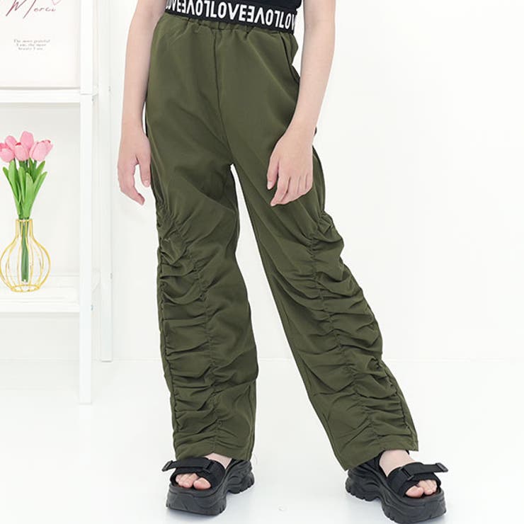 ダークカーキ×シャーリング | カーゴパンツ パラシュートパンツ ポケット | 子供服Bee