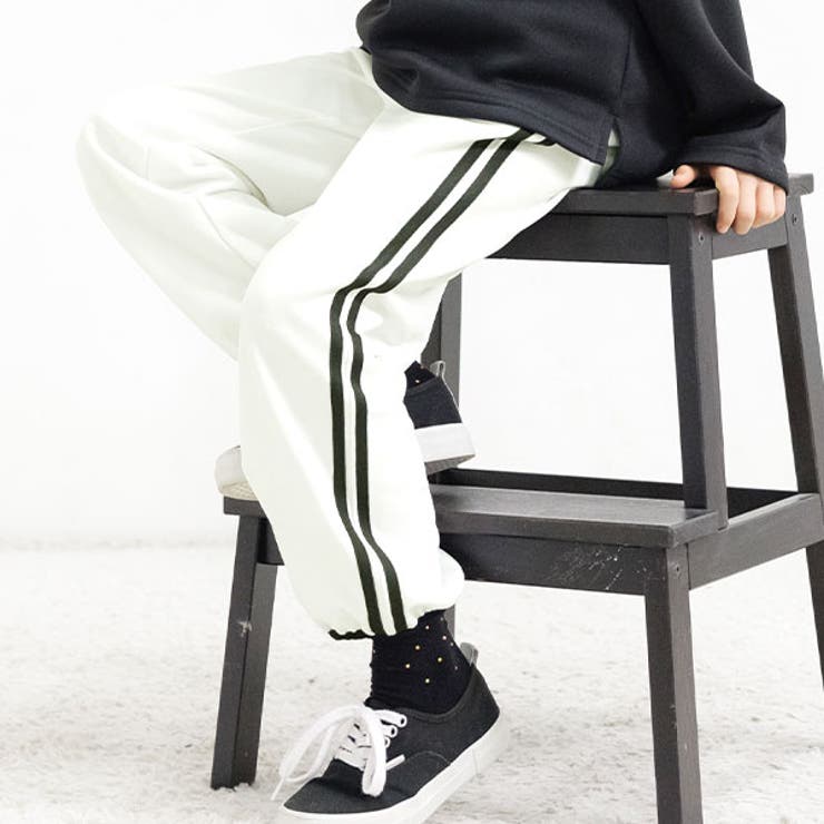 ホワイト | ラインパンツ ポケット ロング丈 | 子供服Bee